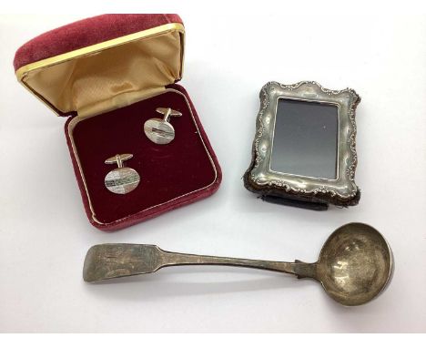 A Scottish Hallmarked Silver Fiddle Pattern Sauce Ladle, J.M, Glasgow 1834, initialled; a miniature hallmarked silver mounted