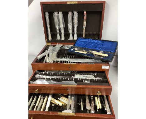 A Mixed Lot of Assorted Plated Cutlery, including Marvelfairs MFL 'Nigerian Army' table knives; a cased pair of fish servers,