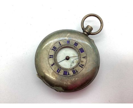 A Hallmarked Silver Cased Half Hunter Pocket Watch, (import marks, stamped "925") (damages / incomplete).