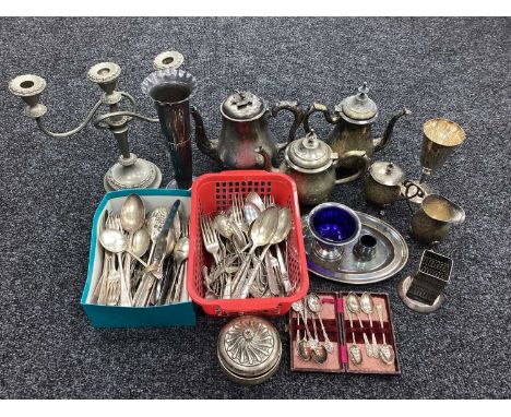 Assorted Plated Ware, including candelabrum, fluted vase, EPNS four piece tea set, etc.