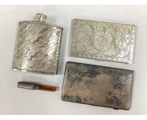 A Hallmarked Silver Mounted Cheroot Holder, (damage / repair); an Austrian cigarette case, leaf scroll engraved decoration, i