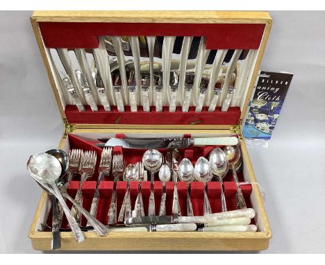 Decorative Canteen of EPNS Cutlery, including fish knives and forks, serving spoons, bread knife, etc, with marble effect han