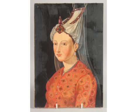 A OTTOMAN TURKISH HURREM SULTAN PORTRAIT, oil on wood, 32.5cm x 21cm.