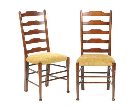 PAIR OF OAK LADDER BACK OCCASIONAL CHAIRS ON TURNED LEGS & TURNED STRETCHERS WITH UPHOLSTERED SEATSHEIGHT: 40 INCHESWIDTH: 18
