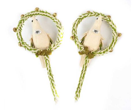 TWO STEIFF PARROTS ON HOOPS CHILD'S RATTLESLENGTH: 12 INCHESAS NEW