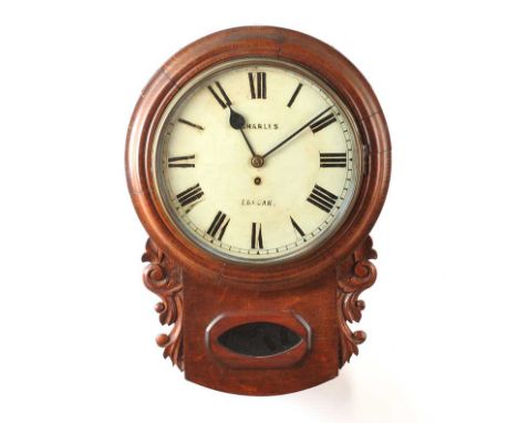 OAK CASED FUSEE MOVEMENT WALL CLOCK, CHARLES OF LURGANLENGTH: 22 INCHESWIDTH: 15 INCHESDIAL DIAMETER: 12 INCHESPENDULUM INCLU