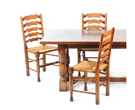 ENGLISH OAK REFECTORY TABLE & SIX LADDER BACK CHAIRS WITH WOVEN CANE SEATS ON TURNED LENGTHTABLE HEIGHT: 29 INCHESTABLE WIDTH