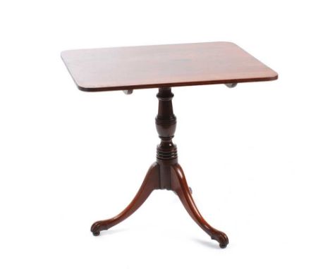 REGENCY MAHOGANY SNAP TOP WINE TABLE WITH A TURNED PILLAR ON THREE PAD FEETHEIGHT: 26 INCHESWIDTH: 24 INCHESDEPTH: 29 INCHESI