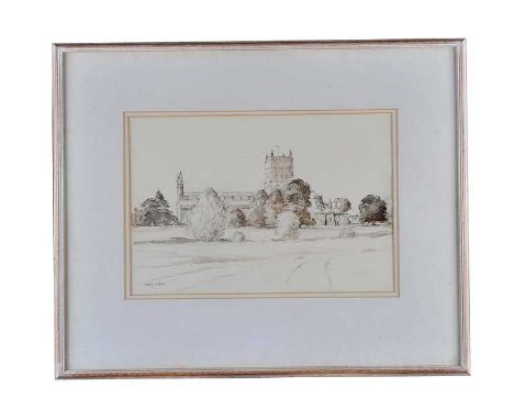 DOROTHY HUTTON, 'TEWKESBURY', PENCIL SKETCH, NO. FOUR IN FRAME, SIGNED LOWER LEFT.LENGTH: 10 INCHES, WIDTH: 14 INCHES.GOOD CO