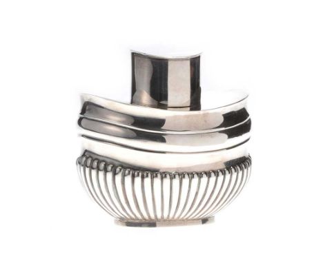 ENGLISH SILVER TEA CADDY, MARKS WORNHEIGHT: 3.5 INCHES WIDTH: 3.5 INCHESDEPTH: 2.5 INCHEIN GOOD CONDITION