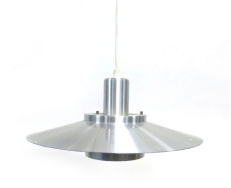 A spun aluminium two tier ceiling light with a straight shaft CONDITION REPORT: Working order unknown and not guaranteed. Som