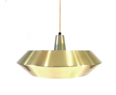 A 1970's brass coloured ceiling light with a perspex diffuser