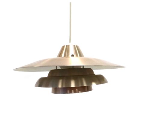 A 1970's copper coloured, white and orange enamelled three tier ceiling light CONDITION REPORT: Working order unknown and not