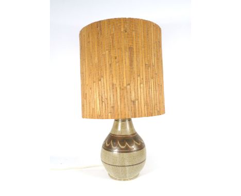 A studio pottery lamp base decorated with brown glazes, h. 58 cm CONDITION REPORT: Working order unknown, may require re-wiri