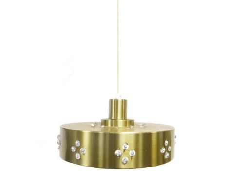 A 1970's brass coloured ceiling light with glass droplets CONDITION REPORT: Working order unknown and not guaranteed. Some we