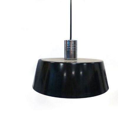 A black enamelled ceiling light of squat form CONDITION REPORT: Working order unknown and not guaranteed. Some wear and minor