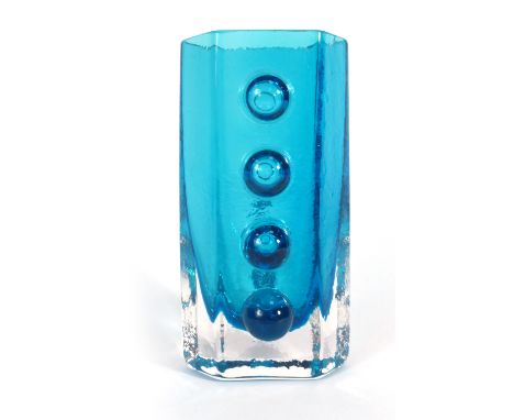 Geoffrey Baxter for Whitefriars, a 'Traffic Light' vase in kingfisher blue, 9760, h. 12.5 cm