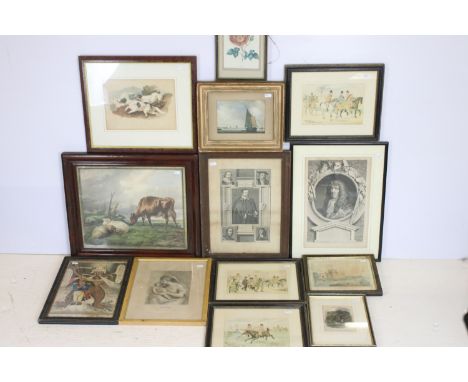 19th century satirical print, General Frost shaveing little Boney, hand-coloured etching, 34.5 x 23.5cm together with twelve 