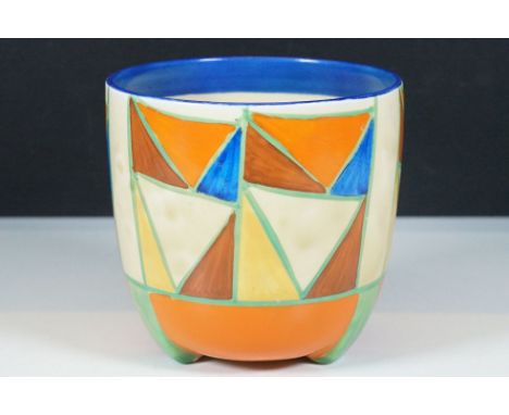 Bizarre by Clarice Cliff hand painted Art Deco geometric vase planter, H 13cm, diameter 13cm