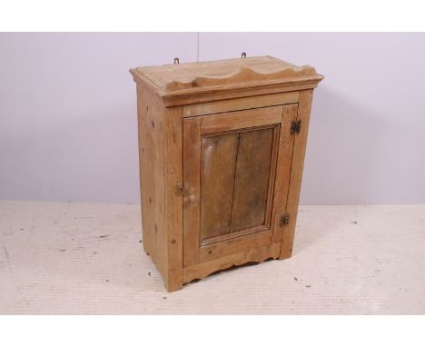 Small stripped pine wall hanging cupboard with internal shelf, H 62cm, W 44cm, D 25cm