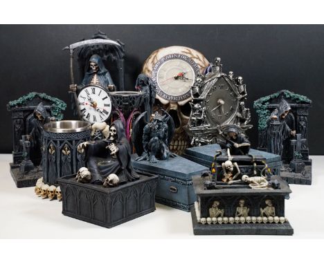 Collection of 'Nemesis Now' gothic interest items to include trinket boxes, clocks, tankard etc