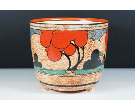 Bizarre by Clarice Cliff Art Deco hand painted 'Orange or Red Autumn' pattern large jardiniere planter, H 19cm, diameter 21.5
