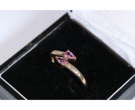 9ct gold pink sapphire and diamond dress ring 