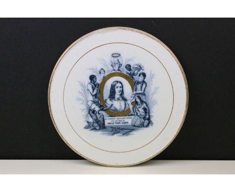 19th Century Victorian ceramic plaque commemorating 'Mrs Harriet Beecher Stowe the Author of Uncle Tom's Cabin', with transfe