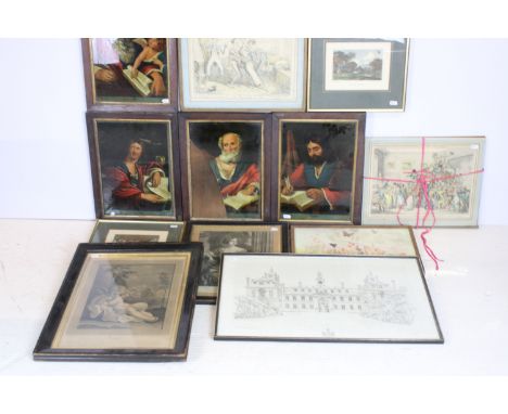 Set of four 19th century evangelists, St Matthew, St Mark, St Luke and St John, each reverse glass paintings, 35 x 24.5cm, al