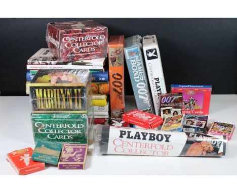 Collection of assorted books and collectors cards to include two sealed James Bond trading card sets, three Playboy sealed ce