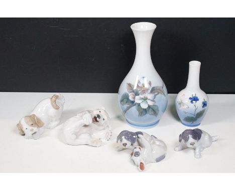Royal Copenhagen vase with apple blossom floral design 5357, H 21cm together with a smaller butterfly and blue flower example