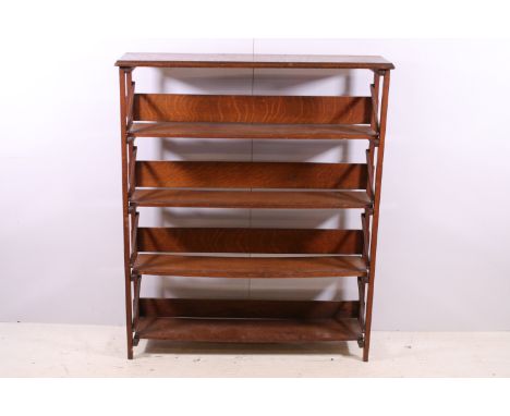 Mahogany open sided five shelf bookcase, H 100cm, W 82cm, D 21cm