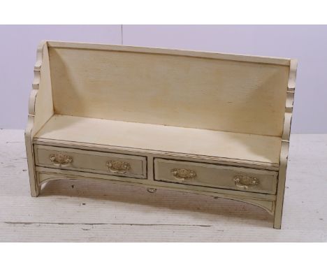 Vintage painted table top book trough with two drawers, H 45cm, W 77cm, D 19cm