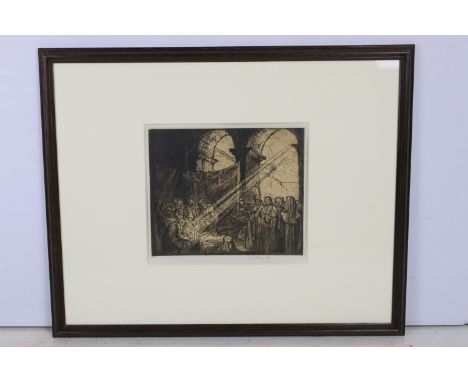 Frank Brangwyn (Welsh, 1867 - 1956), The Death of St Milburga, etching, signed in pencil lower right, 21 x 24cm, framed and g