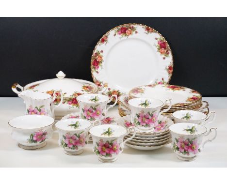 Selection of Royal Albert 'Old Country Roses' to include a lidded tureen, five plates, 21cm diameter, two cake serving plates