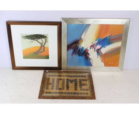 Wilkinson, abstract study, oil on board, signed lower right, 49.5 x 60cm, 'Home' sign - modelled out of pennies and three pen