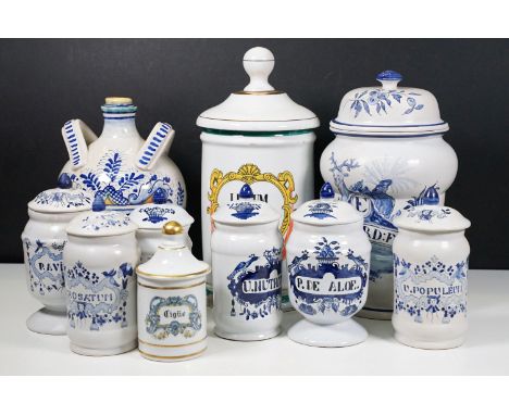 Group of ceramic apothecary jars in various sizes, tallest H 24cm