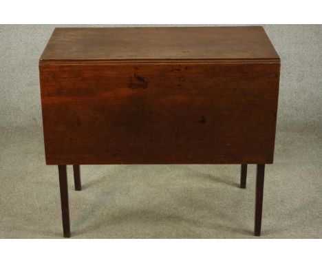 A George III mahogany drop leaf gate leg table, raised on square tapering supports. H.72 W.120 D.80cm. (extended) 