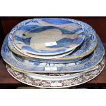 Five 19th century pottery meat dishes, various, a similar oval bowl and two plates