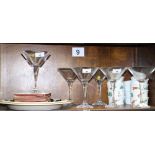 A set of six cut glass martinis, twelve ramekins, various, and other ceramics