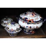 A 19th century Masons Ironstone tureen and cover with Imari style decoration, a smaller companion