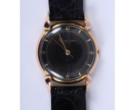 A gentleman's mid-size 18ct gold cased Vacheron &amp; Constantin wristwatch, black enamel dial with baton and Arabic numerals