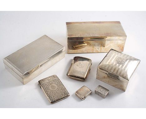 A MIXED LOT:- A modern oblong cigarette box, initialled, another slightly smaller cigarette box, a smaller square cigarette b