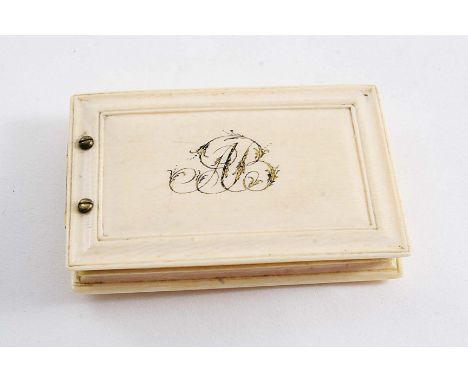 AN 18TH CENTURY IVORY SNUFF BOX of rectangular form with a moulded border, initialled "AB", gilt-metal stand-away hinge, 1720