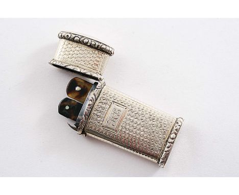 A GEORGE IV ETUI with chased scroll borders & engine-turned decoration, initialled, and containing two steel & tortoiseshell 