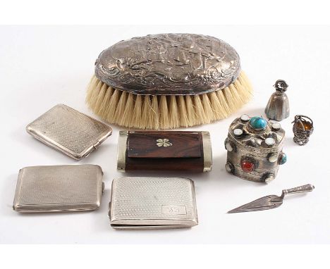 A MIXED LOT:- A 19th century Dutch peppermint box set with mother of pearl & stone bosses, gilt interior; three book match ho