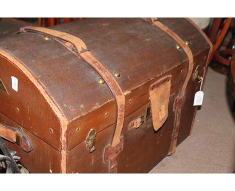 WOODEN CANVAS DOMED TRAVEL TRUNK