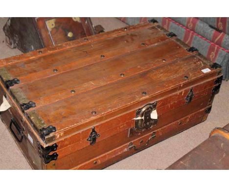 WOODEN TRUNK together with a doll and a bear