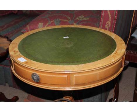 COFFEE TABLE, NEST OF TABLES, STANDARD LAMP, WINE TABLE AND A CIRCULAR DRUM TABLE