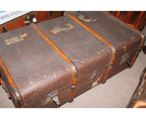 WOODEN AND BRASS BOUND TRUNK